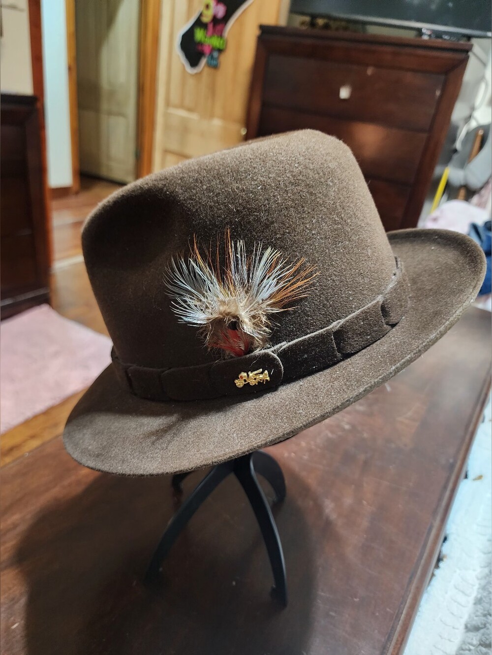 DOBBS CHARLESTON, Fedora Hat, Golden Coach, Chocolate Brown, Size 7.5, Fur Felt